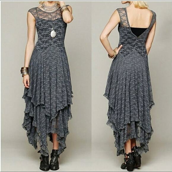 Free People Dresses & Skirts - FREE PEOPLE French Courtship Lace Maxi Dress Gray Size XS Boho Romantic Sheer
